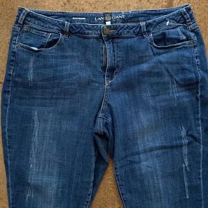 Lane Bryant medium wash distressed boyfriend raw hem stretch cropped jeans